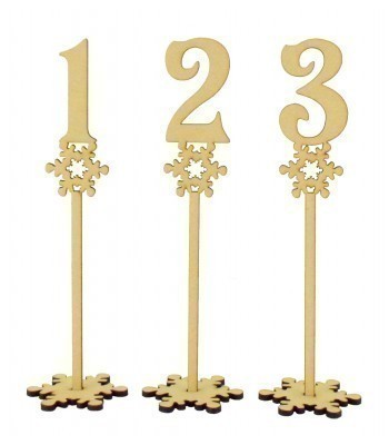 Laser Cut 6mm Wedding Table Numbers on Stands - Snowflake Design